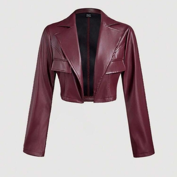 Passion of Essence Deep Burgundy Faux Leather Dress and Jacket - Picture 6 of 8